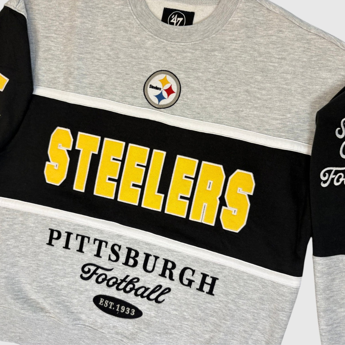 Steelers Black/Gray Blockfield Maximalist ’47 Crewneck