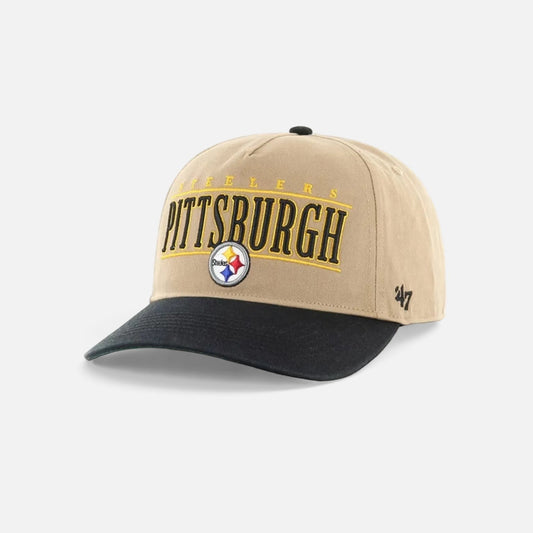 DK Pittsburgh Sports Shop Steelers City Line '47 Hitch hat in tan with a black visor and Pittsburgh team embroidery.